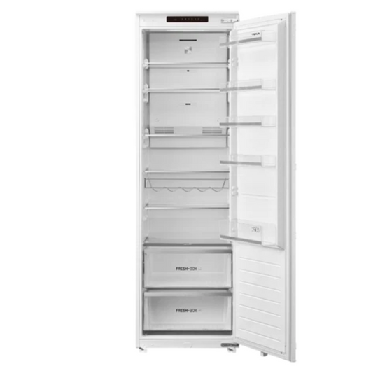 White TEKA refrigerator with open door on a white background