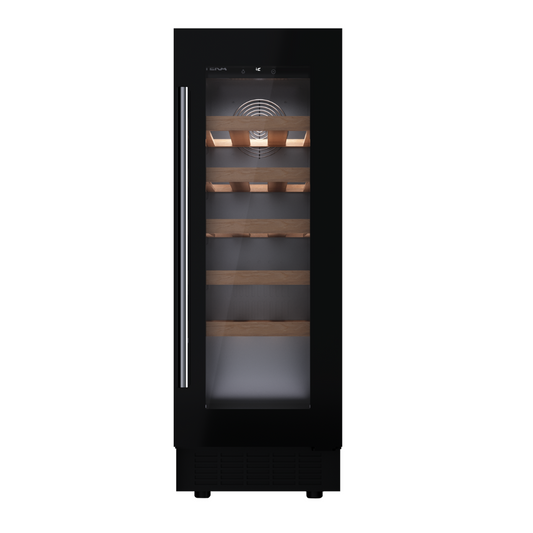 Teka Black wine cooler with glass door on a white background