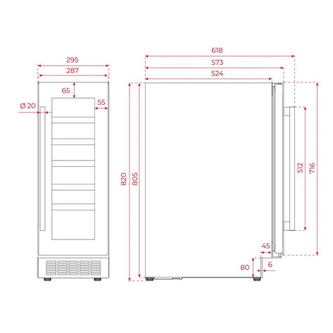 Technical drawing of a Teka Wine Cooler with dimensions labeled