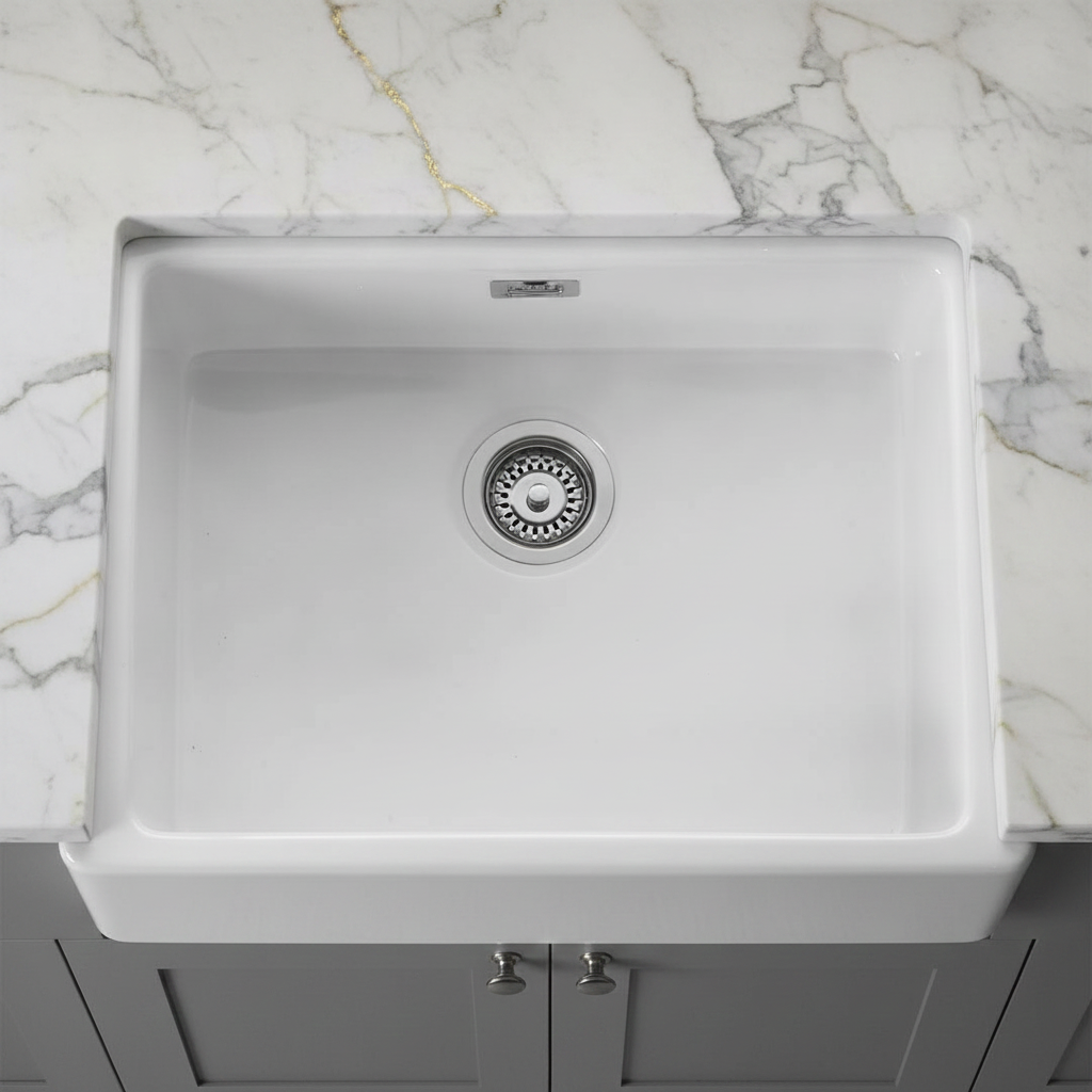 Rangemaster Belfast Fire-Clay Ceramic 595 x 475mm 1 Bowl Sink CBL595WH