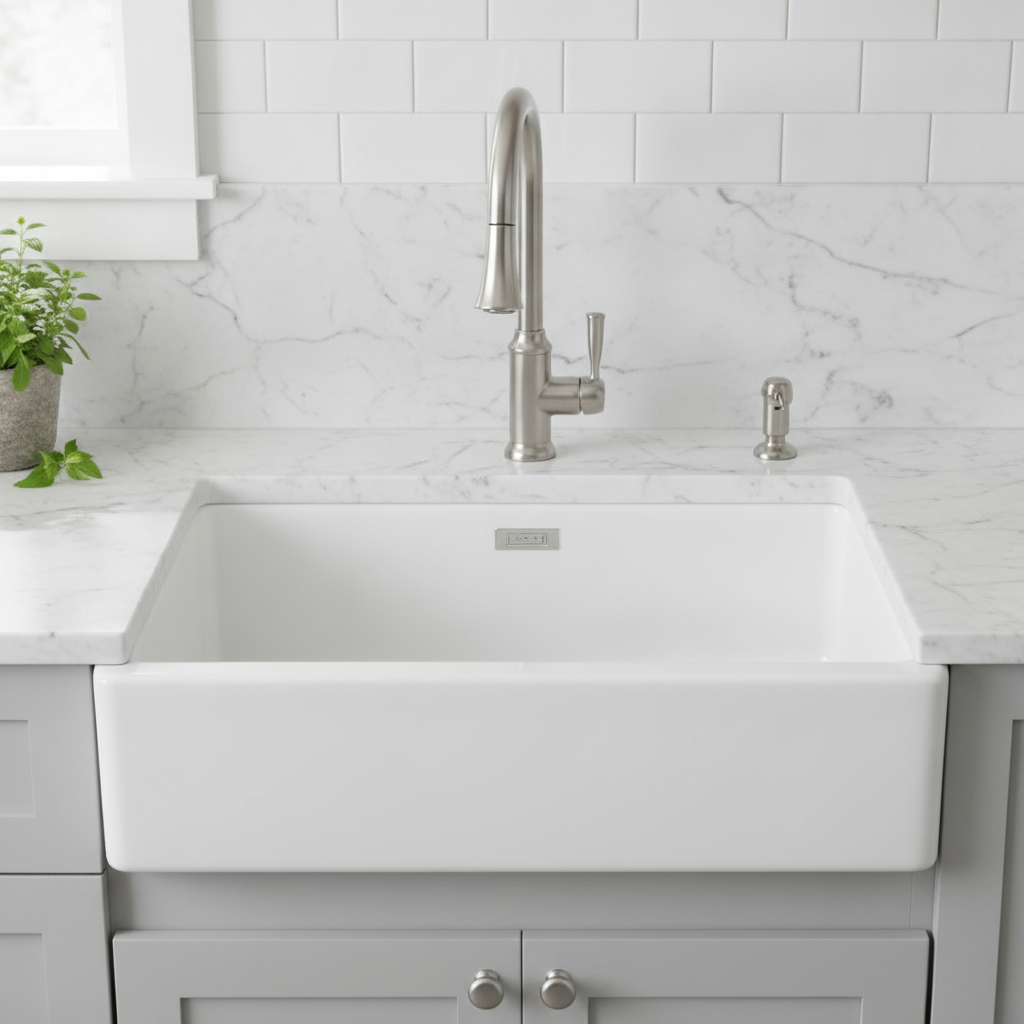 Rangemaster Belfast Fire-Clay Ceramic 595 x 475mm 1 Bowl Sink CBL595WH