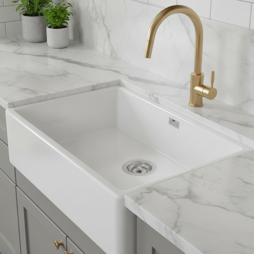 Rangemaster Belfast Fire-Clay Ceramic 595 x 475mm 1 Bowl Sink CBL595WH
