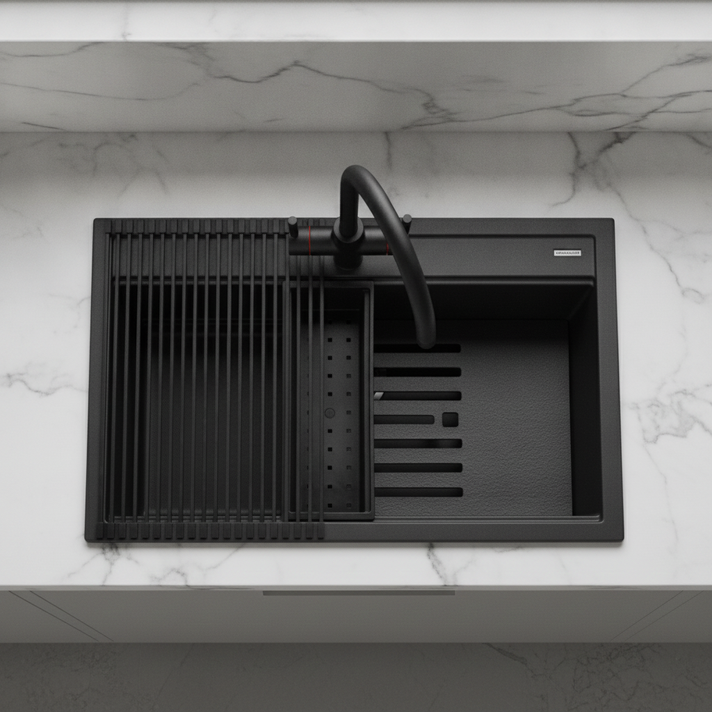 Rangemaster Prato Granite 790 x 510mm 1 Bowl Sink Charcoal PRA790CH
